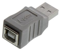 L-COM UAD010MF USB Adapter, USB Type A Plug, USB Type B Receptacle, USB 2.0, Brass