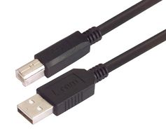 L-COM CSUZAB-5M USB Cable, Type A Plug to Type B Plug, 5 m, 16.4 ft, USB 2.0, Black