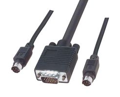 L-COM CTL3KVMM-10 Computer Cable, HD-15 Plug / 2-Mini DIN 6 Position Plug, HD-15 Plug / 2-Mini DIN 6 Position Plug
