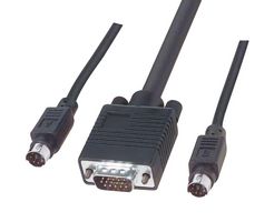 L-COM CTL3KVMM-25 Computer Cable, HD-15 Plug / 2-Mini DIN 6 Position Plug, HD-15 Plug / 2-Mini DIN 6 Position Plug