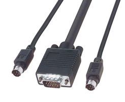 L-COM CTL3KVMM-50 Computer Cable, HD-15 Plug / 2-Mini DIN 6 Position Plug, HD-15 Plug / 2-Mini DIN 6 Position Plug