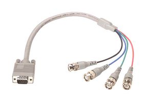 L-COM CTL4CAD-6 Audio / Video Cable Assembly, D Subminiature Plug, 9 Way, BNC Plug, x 4, 6 ft, 1.82 m, Gray