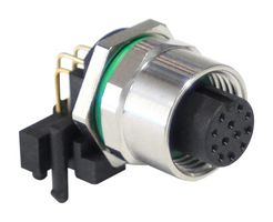 BULGIN LIMITED PXMBNI12RAF12APCM12 Sensor Connector, PXM Series, M12, Female, 12 Positions, PCB Socket, Right Angle Panel Mount