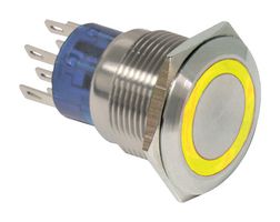 E-SWITCH ULV7F2HSLL37L22 Vandal Resistant Switch, ULV7 Series, 22 mm, DPDT, On-(On), Round Flat, Silver