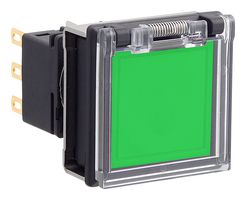 IDEC LBW7GB-A1T3VG Industrial Pushbutton Switch, LBW Series, 3PDT, Maintained, Square Flush with Guard, Green