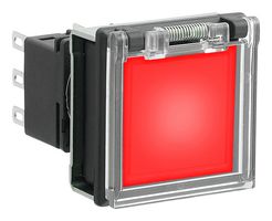 IDEC LBW7GL-M1T64R Industrial Pushbutton Switch, LBW Series, DPDT, Momentary, Square Flush with Guard, Transparent