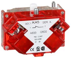 SCHNEIDER ELECTRIC 9001KA5 Contact Block, Harmony 9001K Series Pushbuttons & Pilot Lights, SPST-NC, 1 Pole, 3 A, 240 VAC