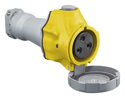 HUBBELL WIRING DEVICES HBLS330C4W Power Entry Connector, 30 A, 125 V, Cable Mount, Socket, 2P+E / 2P3W, Yellow