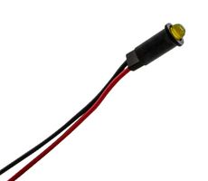 DIALIGHT 558-0302-023F LED Panel Mount Indicator, 6" Wire Leads, Yellow, 5 VDC, 3.96 mm, 12 mA, 12.6 mcd, Not Rated