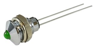 DIALIGHT 676-1211-110F LED Panel Mount Indicator, 100K Hours, Green, 3.3 VDC, 6.2 mm, 20 mA, 10.1 cd, Not Rated