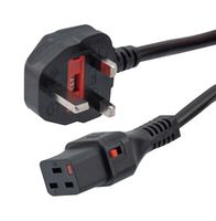 L-COM C19LBS-13-1M Mains Power Cord, IEC 320 C19 to UK BS 1363 Plug, 1 m, 13 A, 250 V, Black