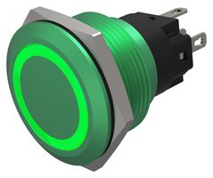 EAO 82-6851.1134 Vandal Resistant Switch, 82 Series, 22 mm, SPDT, Momentary, Round Flush, Green