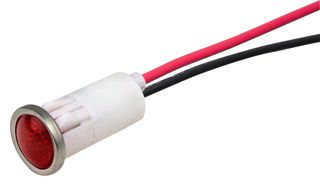 VCC / VISUAL COMMUNICATIONS COMPANY 1092QD1-125VAC LED Panel Mount Indicator, Red, 125 VAC, 12.7 mm, 25 mA, 13 cd, Not Rated