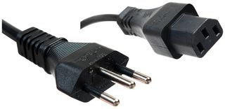 MEGA ELECTRONICS 450-000 Mains Power Cord, Mains Plug, Brazil to IEC 60320 C13, 2.5 m, 10 A, 250 V, Black