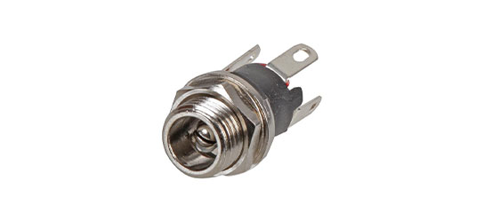Power supply chassis socket with break contact & solder eyes