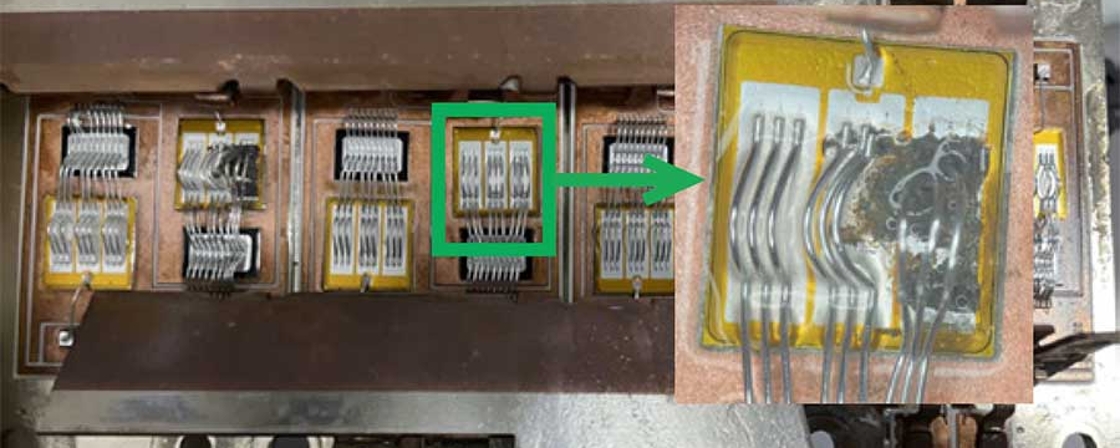 Figure 1: Image of failed IGBT-die with molten top metallization