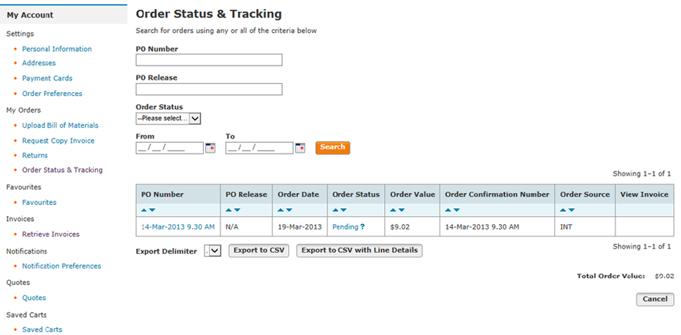 Dsw track order top status